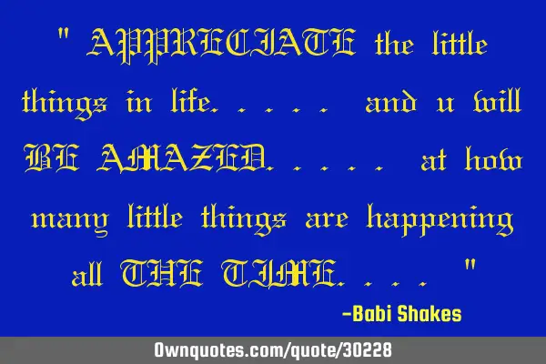 " APPRECIATE the little things in life..... and u will BE AMAZED..... at how many little things are