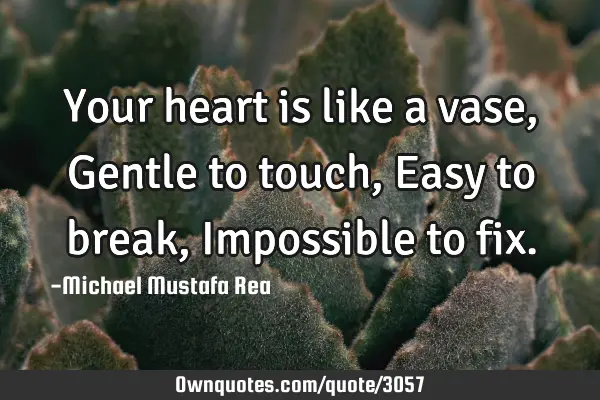 Your heart is like a vase, Gentle to touch, Easy to break, Impossible to