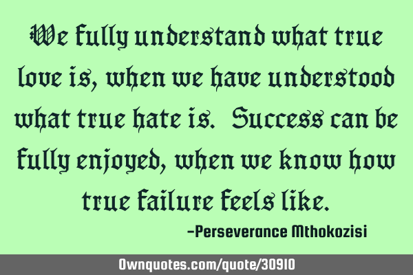 We fully understand what true love is, when we have understood what true hate is. Success can be