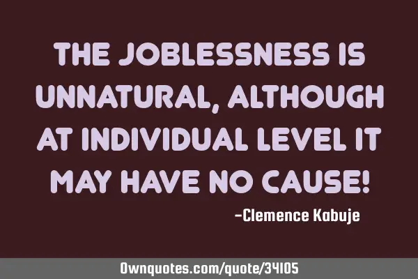 The Joblessness is Unnatural, Although at Individual Level it May Have no Cause!