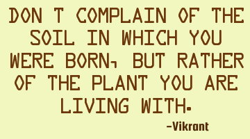 Don’t complain of the soil in which you were born, but rather of the plant you are living with.