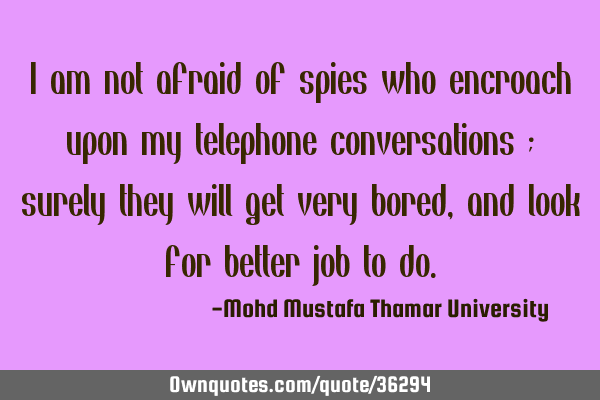 I am not afraid of spies who encroach upon my telephone conversations ; surely they will get very