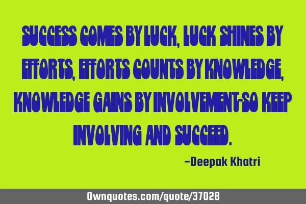 Success comes by Luck, Luck shines by Efforts, Efforts counts by knowledge, Knowledge gains by I