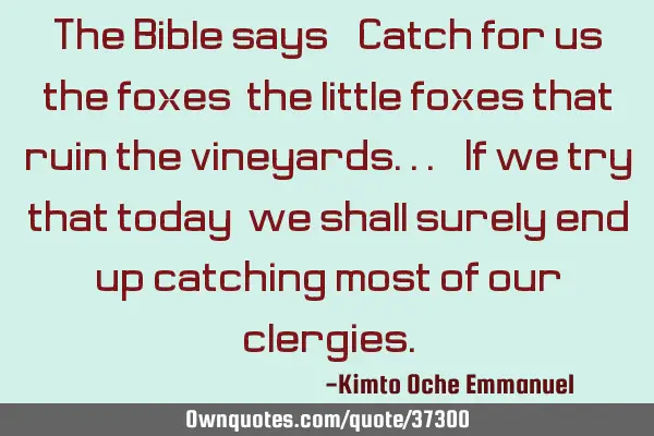 The Bible says, "Catch for us the foxes, the little foxes that ruin the vineyards..." If we try