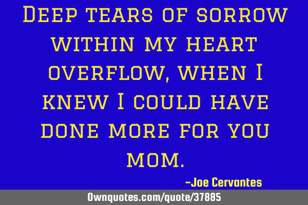 Deep tears of sorrow within my heart overflow, when I knew I could have done more for you