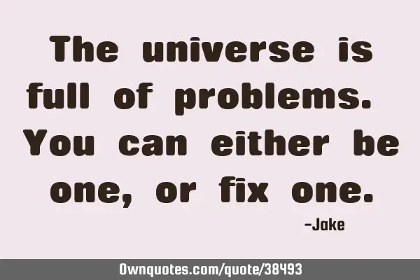 The universe is full of problems. You can either be one, or fix