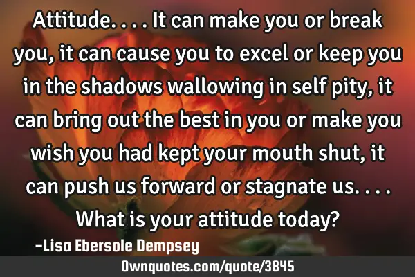 Attitude....it can make you or break you, it can cause you to excel or keep you in the shadows
