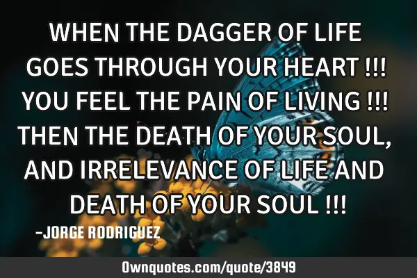 WHEN THE DAGGER OF LIFE GOES THROUGH YOUR HEART !!! YOU FEEL THE PAIN OF LIVING !!! THEN THE DEATH O
