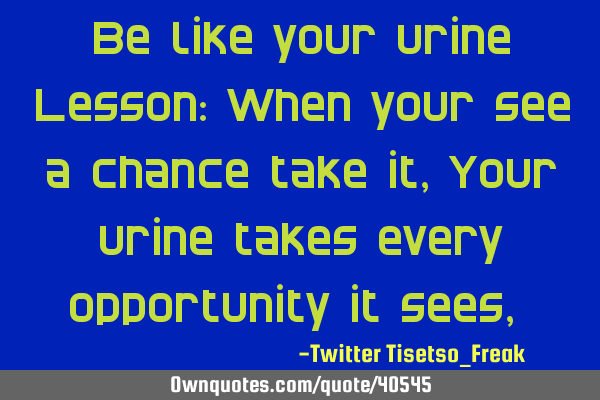 Be like your urine Lesson: When your see a chance take it, Your urine takes every opportunity it