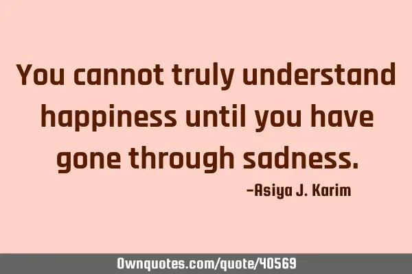 You cannot truly understand happiness until you have gone through