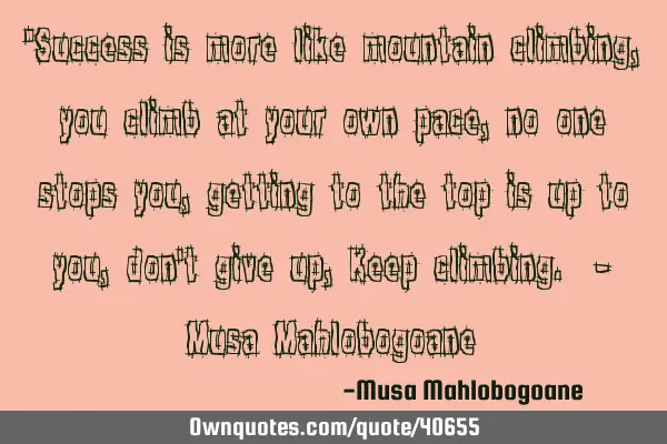 "Success is more like mountain climbing, you climb at your own pace, no one stops you, getting to