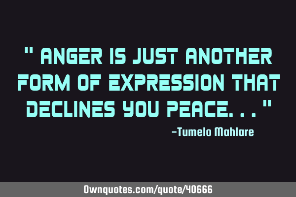 " Anger is just another form of expression that declines you peace..."
