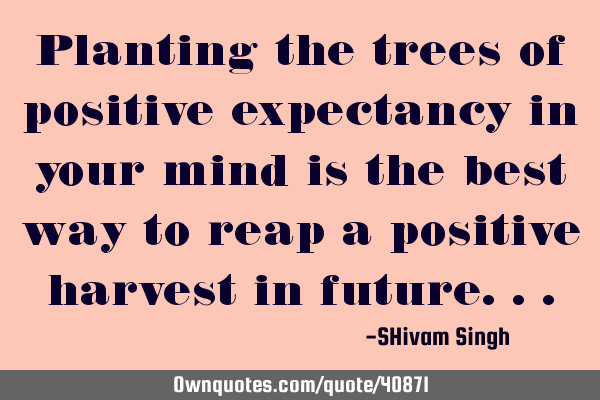 Planting the trees of positive expectancy in your mind is the best way to reap a positive harvest