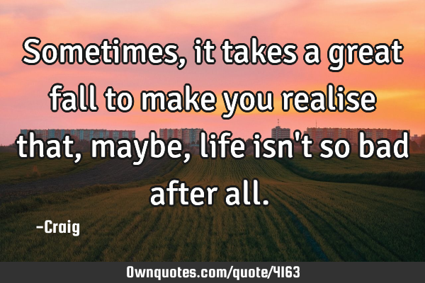 Sometimes, it takes a great fall to make you realise that, maybe, life isn