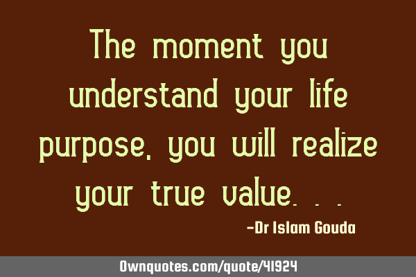 The moment you understand your life purpose, you will realize your true