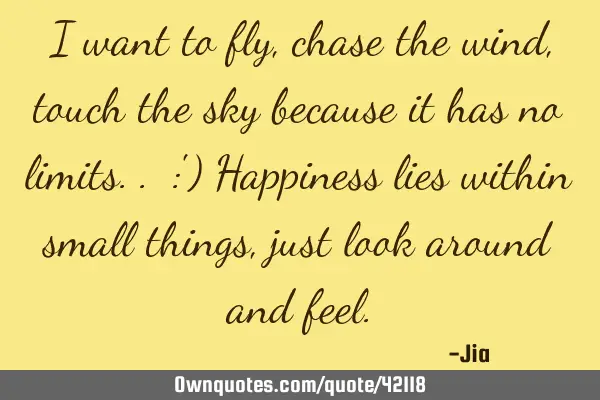 I want to fly,chase the wind,touch the sky because it has no limits.. :