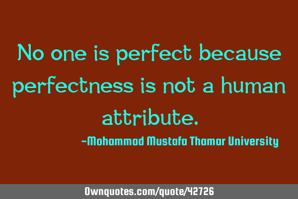No one is perfect because perfectness is not a human