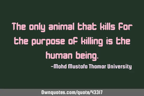 The only animal that kills for the purpose of killing is the human