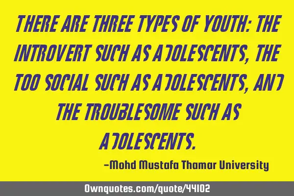 There are three types of youth: the introvert such as adolescents, the too social such as