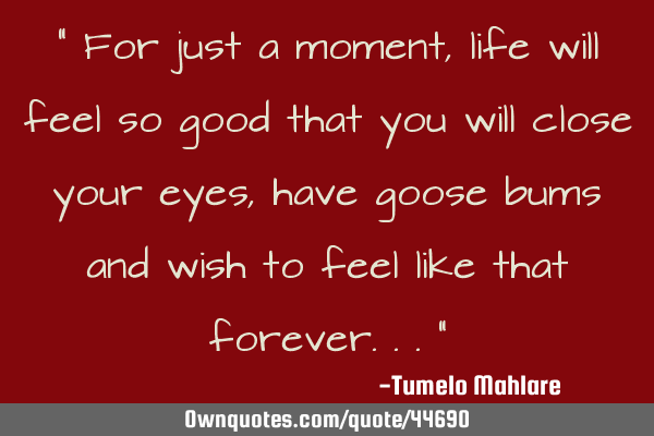 " For just a moment, life will feel so good that you will close your eyes, have goose bums and wish