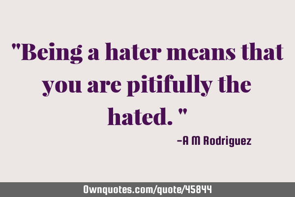 "Being a hater means that you are pitifully the hated."