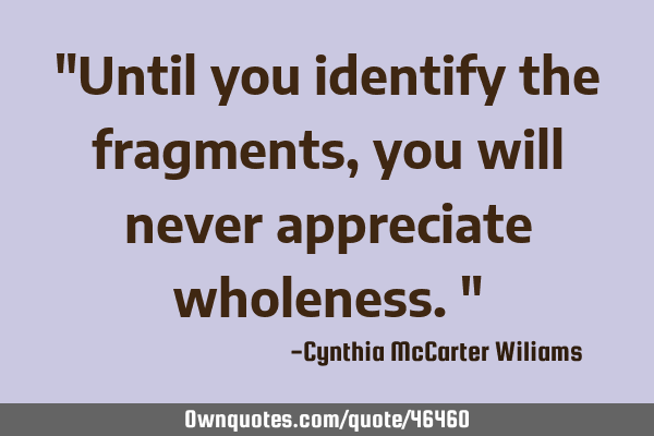 "Until you identify the fragments, you will never appreciate wholeness."