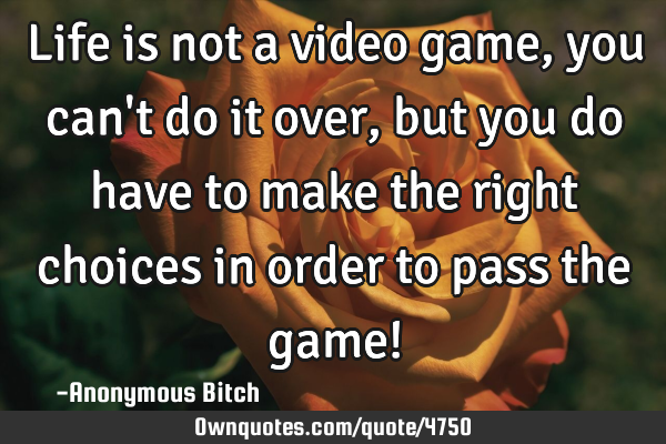 Life is not a video game, you can