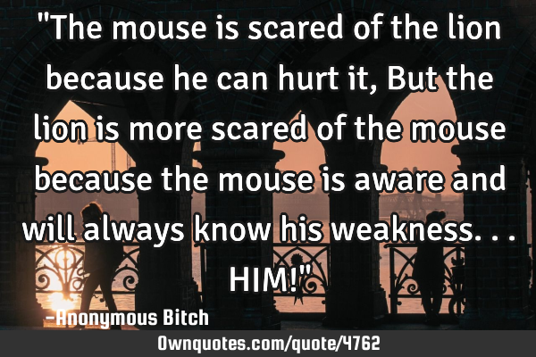 "The mouse is scared of the lion because he can hurt it, But the lion is more scared of the mouse