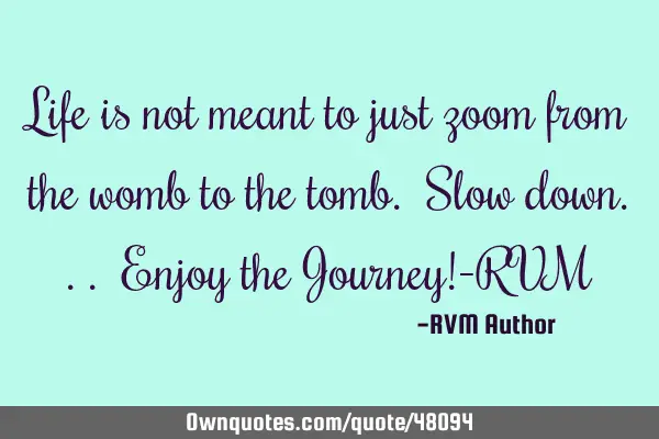 Life is not meant to just zoom from the womb to the tomb. Slow down... Enjoy the Journey!-RVM