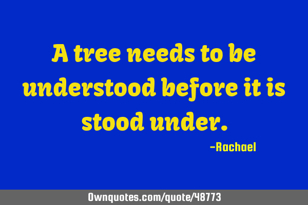 A tree needs to be understood before it is stood