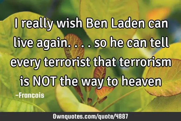 I really wish Ben Laden can live again.... so he can tell every terrorist that terrorism is NOT the