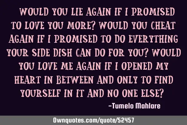 " Would you lie again if I promised to love you more? would you cheat again if I promised to do