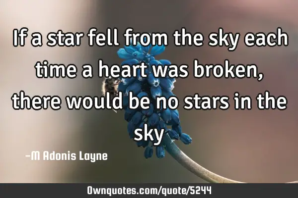 If a star fell from the sky each time a heart was broken, there would be no stars in the