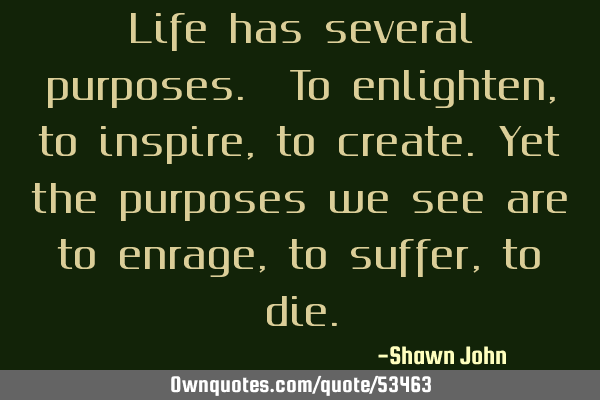 Life has several purposes. To enlighten, to inspire, to create.Yet the purposes we see are to