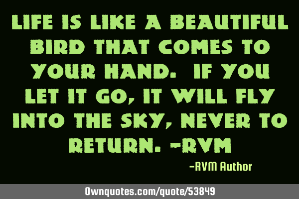 Life is like a beautiful bird that comes to your hand. If you let it go, it will fly into the sky,