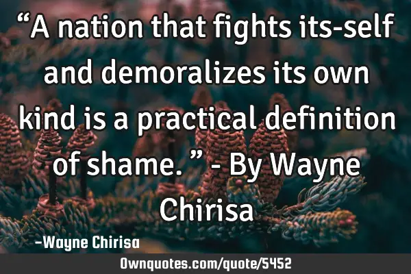 “A nation that fights its-self and demoralizes its own kind is a practical definition of shame.”