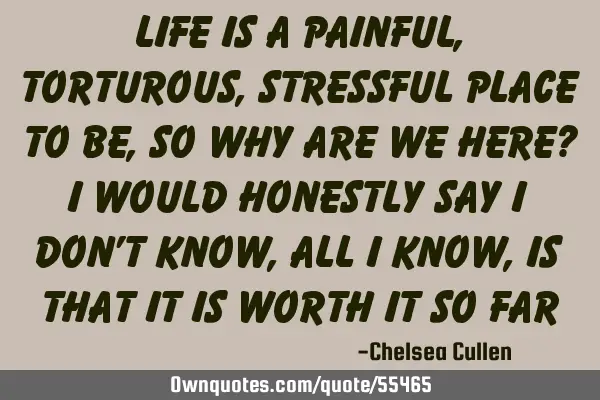 Life is a painful, torturous, stressful place to be, so why are we here? I would honestly say I don
