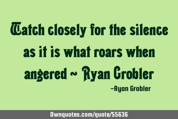 Watch closely for the silence as it is what roars when angered ~ Ryan G