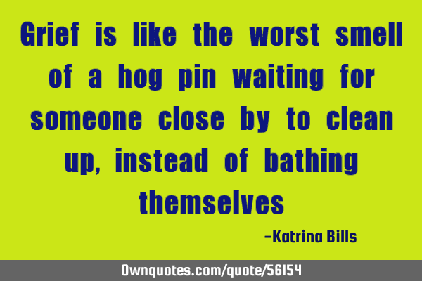 Grief is like the worst smell of a hog pin waiting for someone close by to clean up, instead of