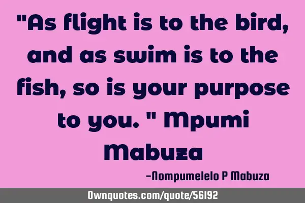 "As flight is to the bird, and as swim is to the fish, so is your purpose to you." Mpumi M
