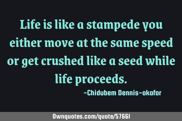 Life is like a stampede you either move at the same speed or get crushed like a seed while life