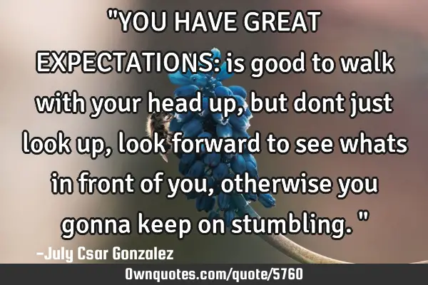 "YOU HAVE GREAT EXPECTATIONS: is good to walk with your head up, but dont just look up, look