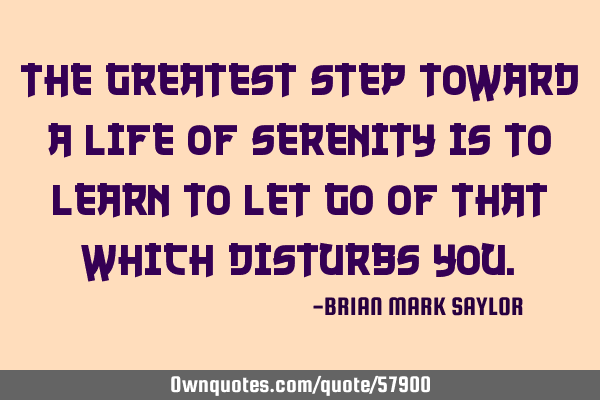 The greatest step toward a life of serenity is to learn to let go of that which disturbs