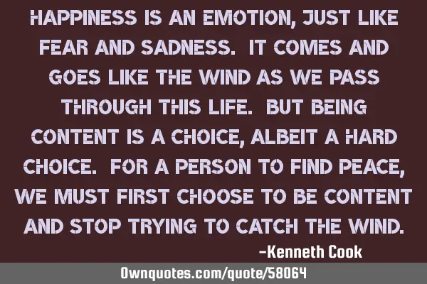 Happiness is an emotion, just like fear and sadness. It comes and goes like the wind as we pass