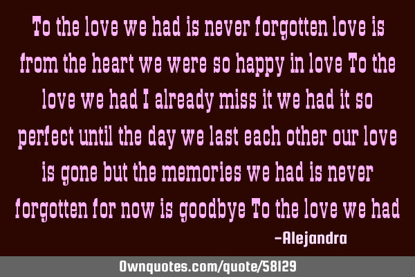To the love we had is never forgotten love is from the heart we were so happy in love To the love