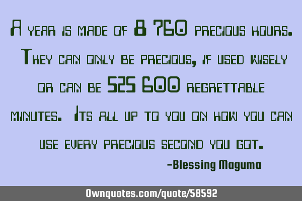 A year is made of 8 760 precious hours. They can only be precious, if used wisely or can be 525 600