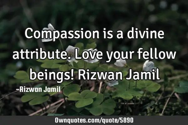 Compassion is a divine attribute. Love your fellow beings! Rizwan J