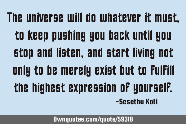 The universe will do whatever it must, to keep pushing you back until you stop and listen, and