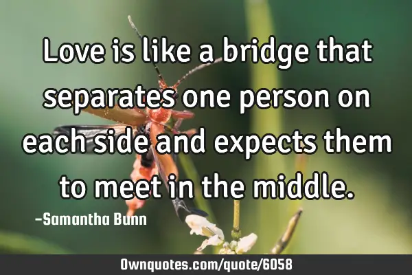 Love is like a bridge that separates one person on each side and expects them to meet in the