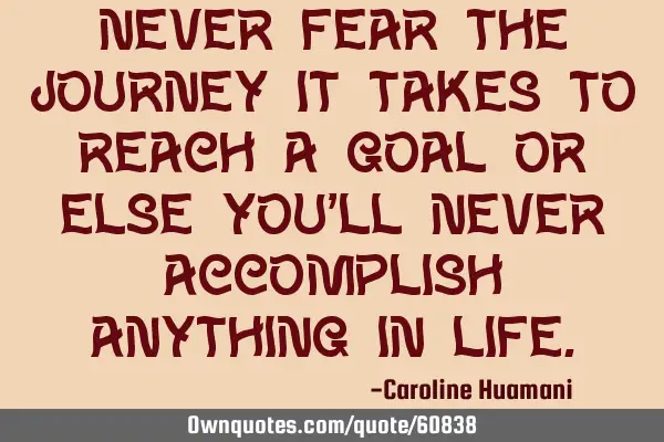 Never fear the journey it takes to reach a goal or else you